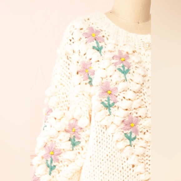 Chunky Floral Knit Cardigan - Picture 2 of 7